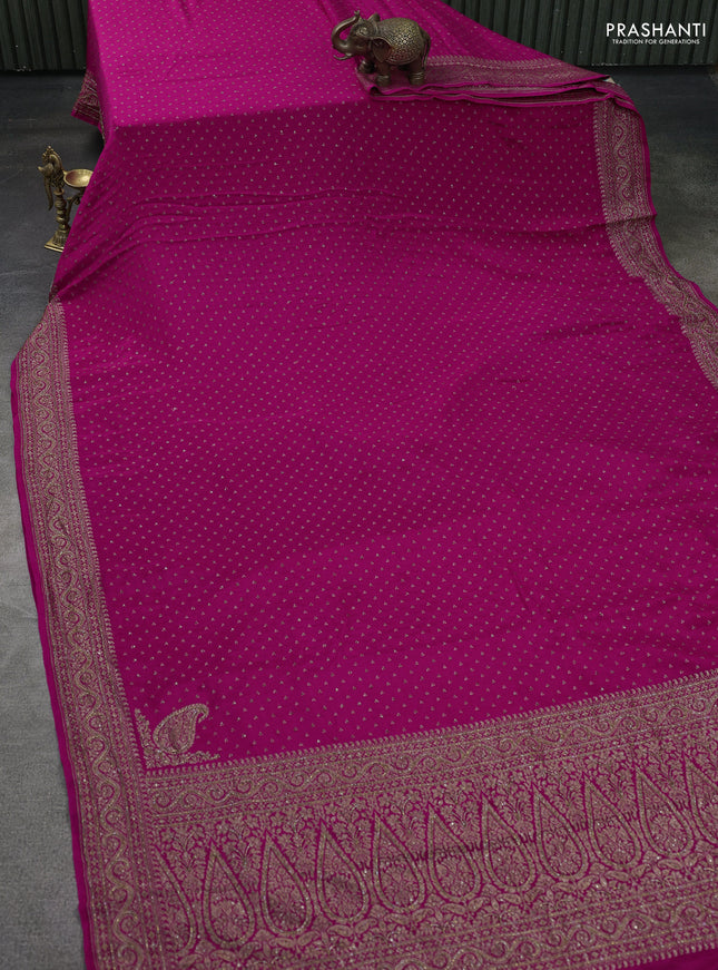 Banarasi crepe saree pink with allover woven buttas & stone work and beaded work border