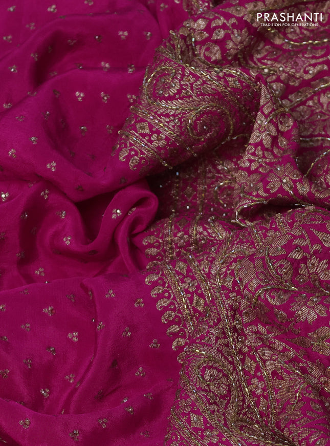 Banarasi crepe saree pink with allover woven buttas & stone work and beaded work border