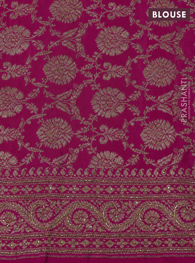 Banarasi crepe saree pink with allover woven buttas & stone work and beaded work border