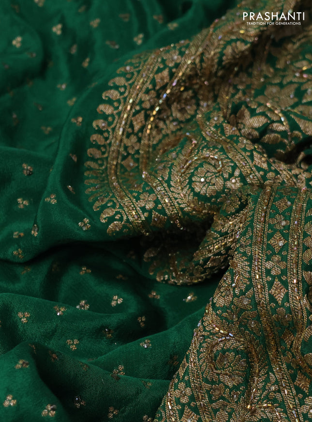 Banarasi crepe saree green with allover woven buttas & stone work and beaded work border
