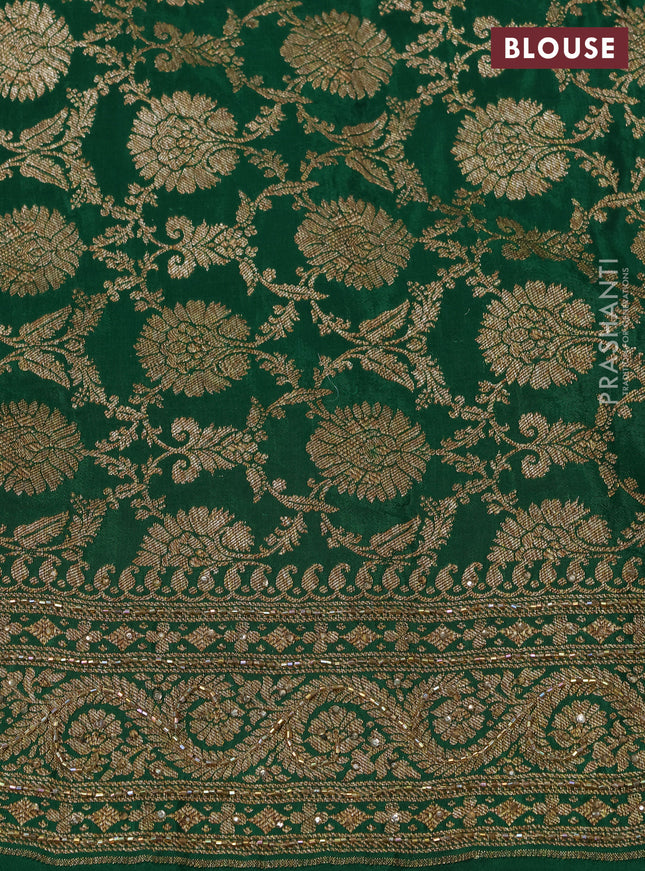 Banarasi crepe saree green with allover woven buttas & stone work and beaded work border