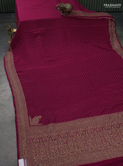 Banarasi crepe saree maroon with allover woven buttas & stone work and beaded work border