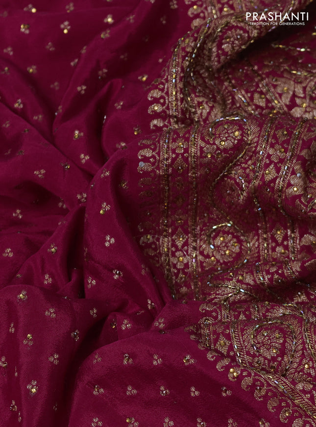 Banarasi crepe saree maroon with allover woven buttas & stone work and beaded work border