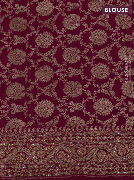 Banarasi crepe saree maroon with allover woven buttas & stone work and beaded work border