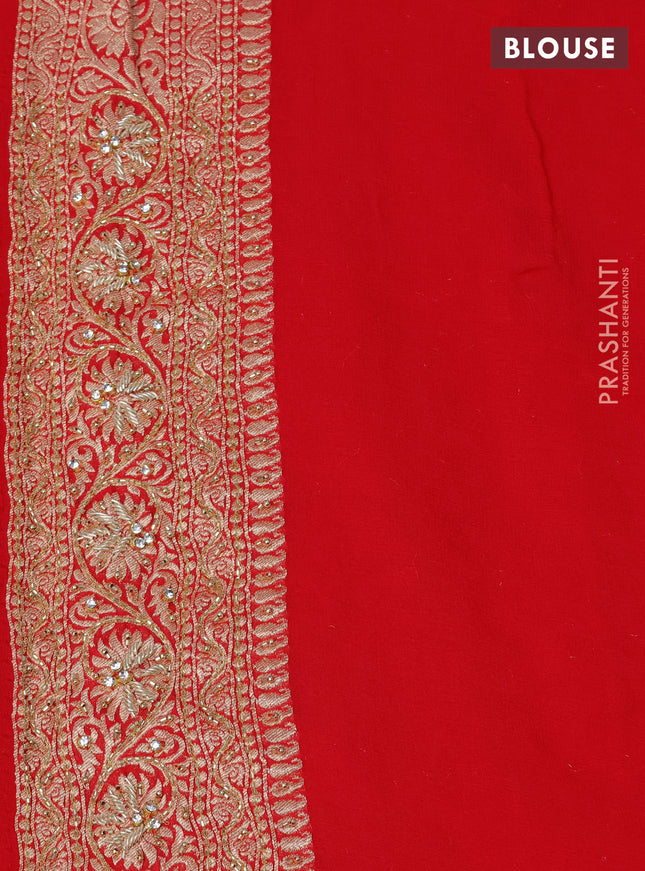 Banarasi georgette saree red with woven buttas & stone work and zardosi work border