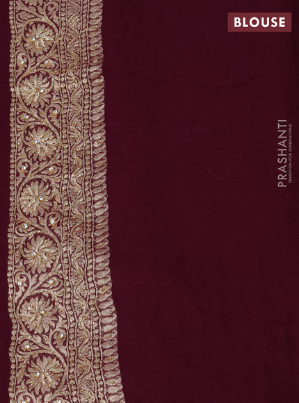 Banarasi georgette saree wine shade with woven buttas & stone work and zardosi work border