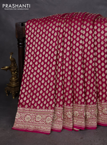 Banarasi georgette saree pink with woven buttas & stone work and zardosi work border