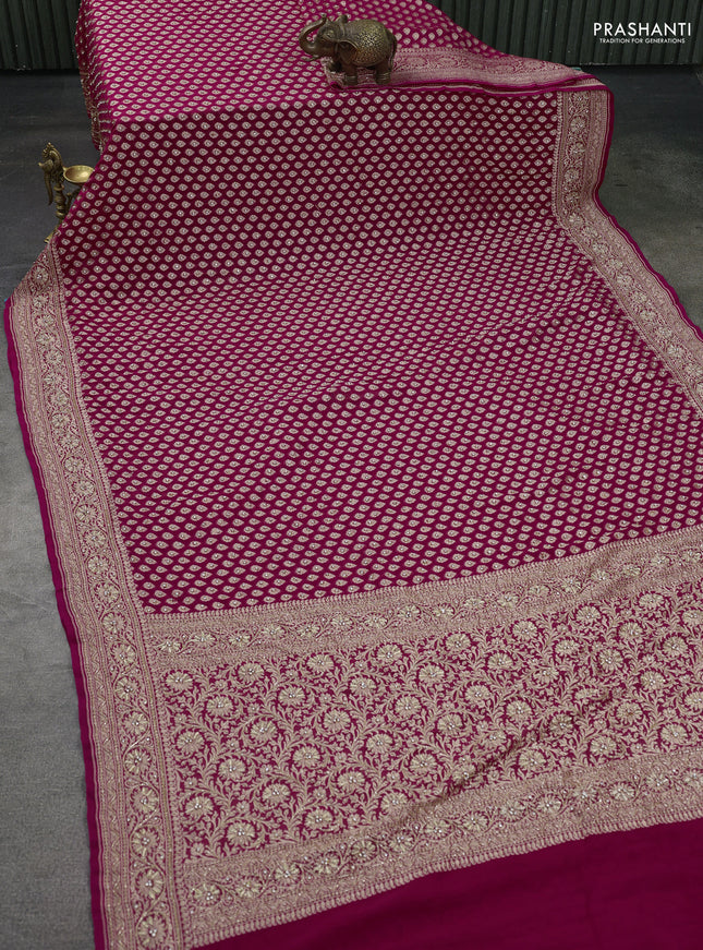 Banarasi georgette saree pink with woven buttas & stone work and zardosi work border
