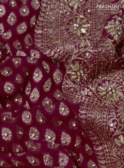 Banarasi georgette saree pink with woven buttas & stone work and zardosi work border