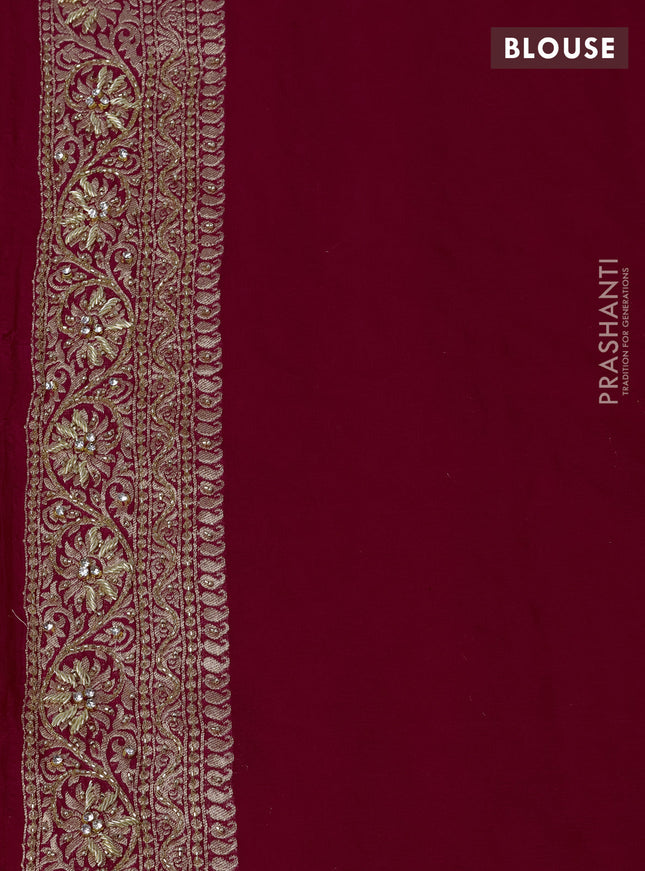 Banarasi georgette saree pink with woven buttas & stone work and zardosi work border