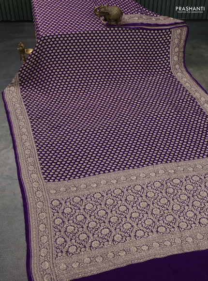 Banarasi georgette saree violet with woven buttas & stone work and zardosi work border