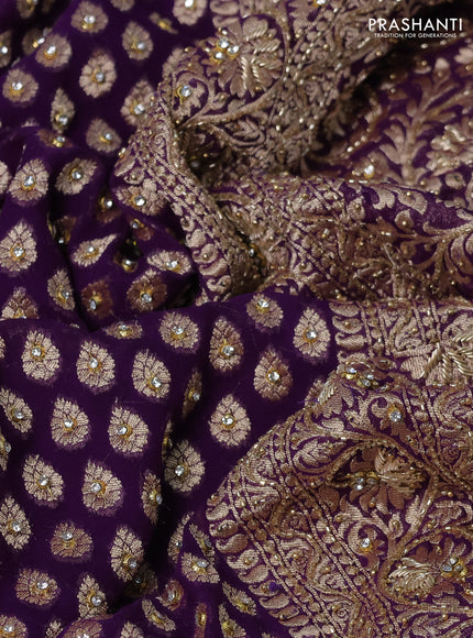 Banarasi georgette saree violet with woven buttas & stone work and zardosi work border