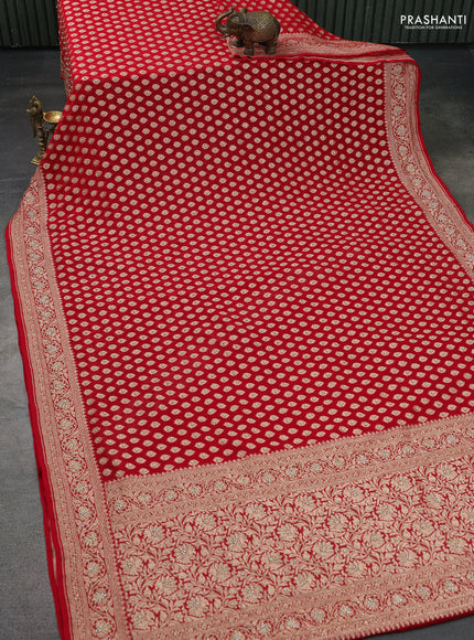 Banarasi georgette saree red with woven buttas & stone work and zardosi work border