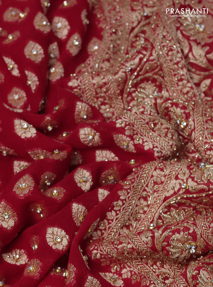 Banarasi georgette saree red with woven buttas & stone work and zardosi work border