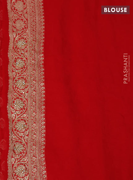 Banarasi georgette saree red with woven buttas & stone work and zardosi work border