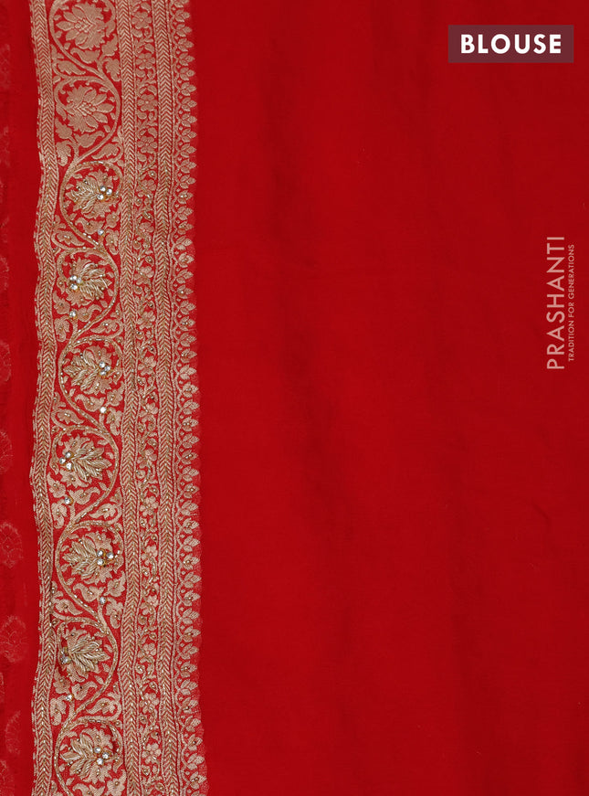 Banarasi georgette saree red with woven buttas & stone work and zardosi work border