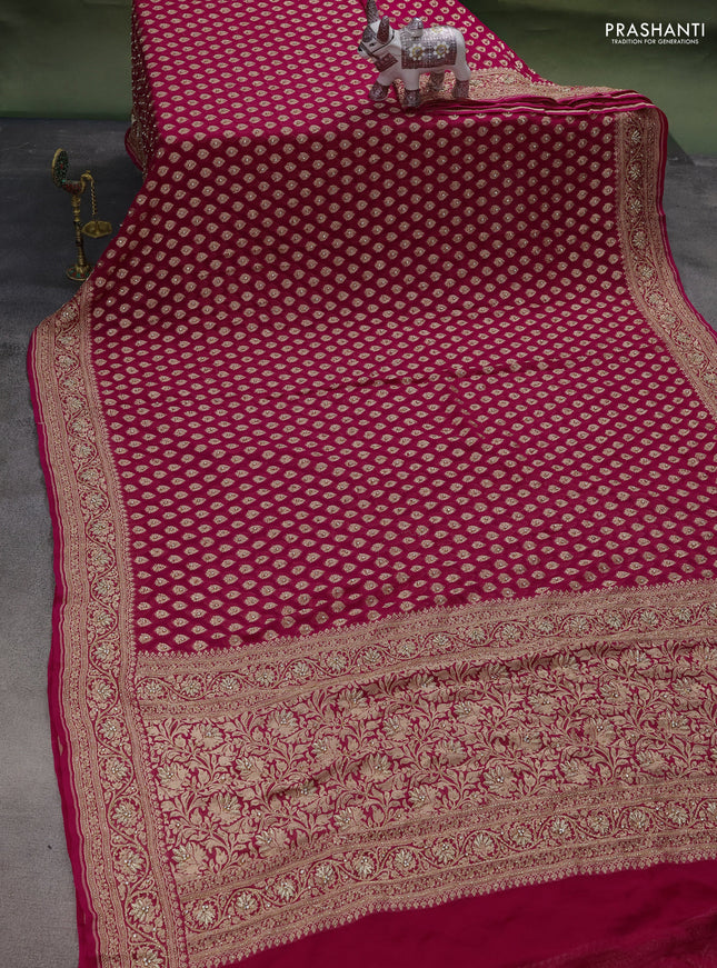 Banarasi georgette saree pink with woven buttas & stone work and zardosi work border