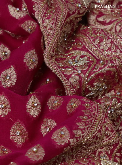 Banarasi georgette saree pink with woven buttas & stone work and zardosi work border