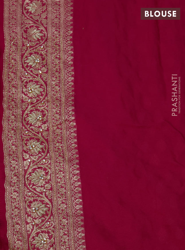 Banarasi georgette saree pink with woven buttas & stone work and zardosi work border