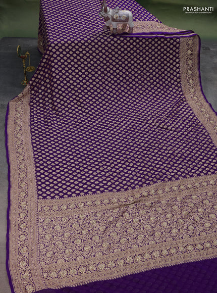 Banarasi georgette saree violet with woven buttas & stone work and zardosi work border