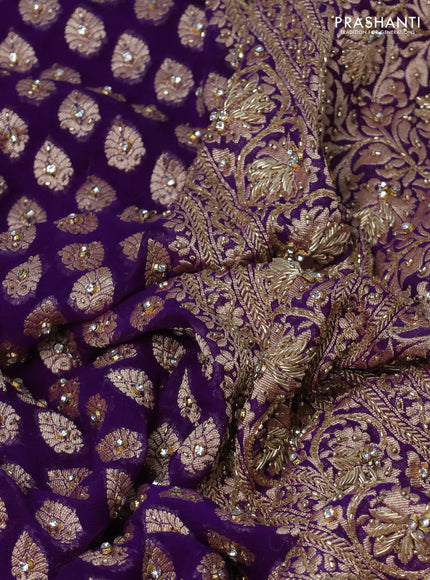 Banarasi georgette saree violet with woven buttas & stone work and zardosi work border