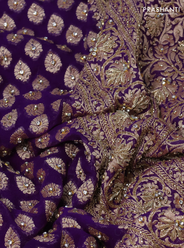 Banarasi georgette saree violet with woven buttas & stone work and zardosi work border
