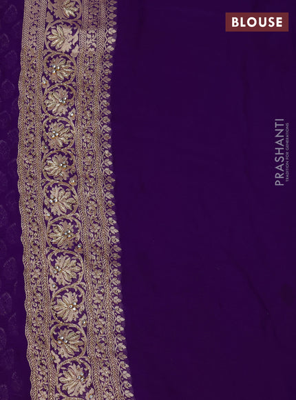 Banarasi georgette saree violet with woven buttas & stone work and zardosi work border