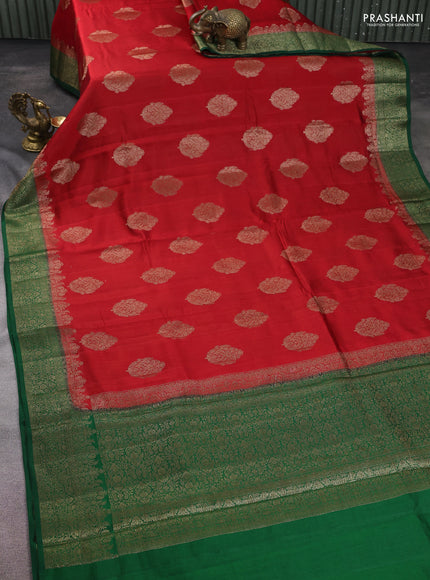 Chiniya silk saree red and green with woven buttas and woven border