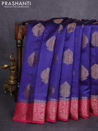 Chiniya silk saree blue and pink with woven buttas and woven border