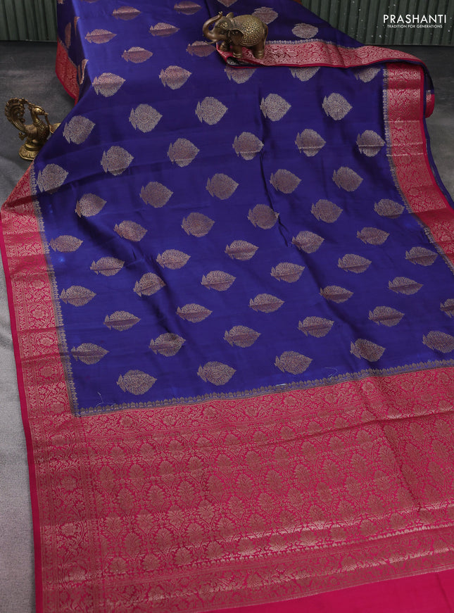 Chiniya silk saree blue and pink with woven buttas and woven border