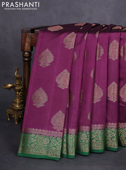 Chiniya silk saree deep purple and green with woven buttas and woven border