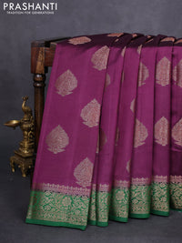 Chiniya silk saree deep purple and green with woven buttas and woven border