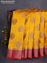 Chiniya silk saree mustard yellow and maroon with woven buttas and woven border