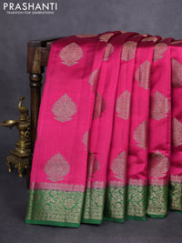 Chiniya silk saree pink and green with woven buttas and woven border