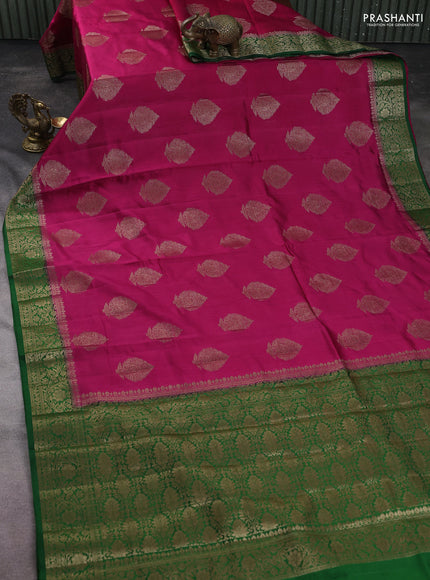 Chiniya silk saree pink and green with woven buttas and woven border