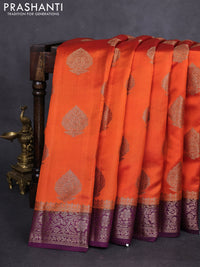 Chiniya silk saree orange and wine shade with woven buttas and woven border