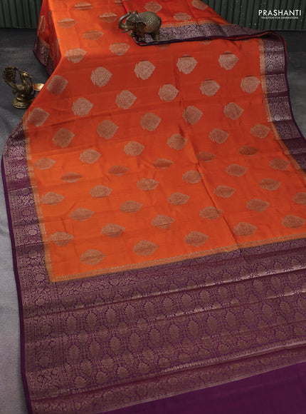 Chiniya silk saree orange and wine shade with woven buttas and woven border
