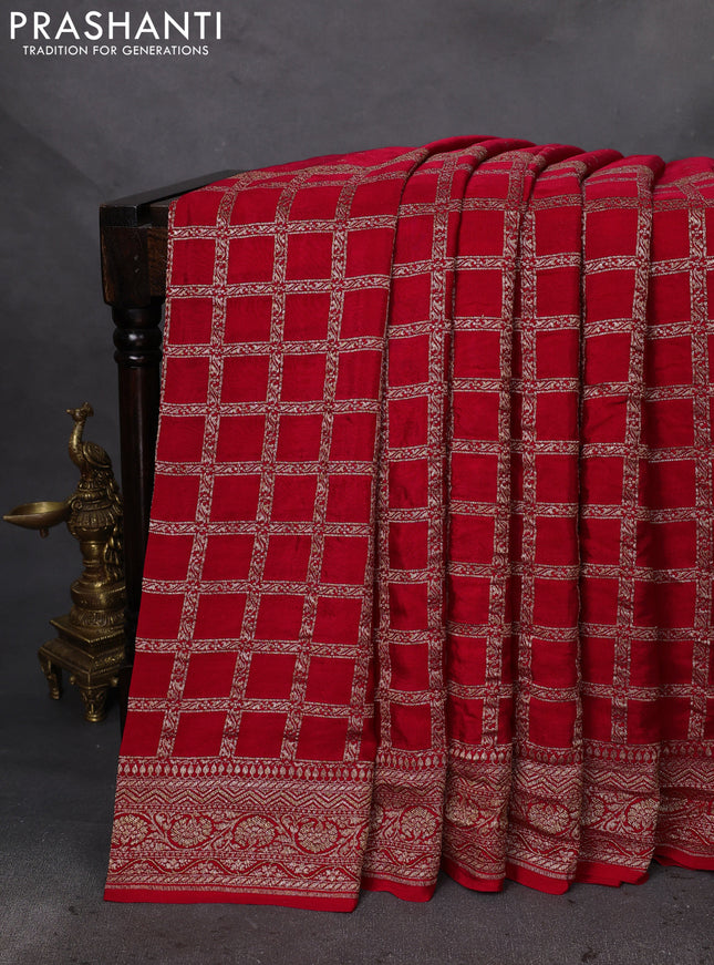Banarasi crepe saree red with half & half style and woven border