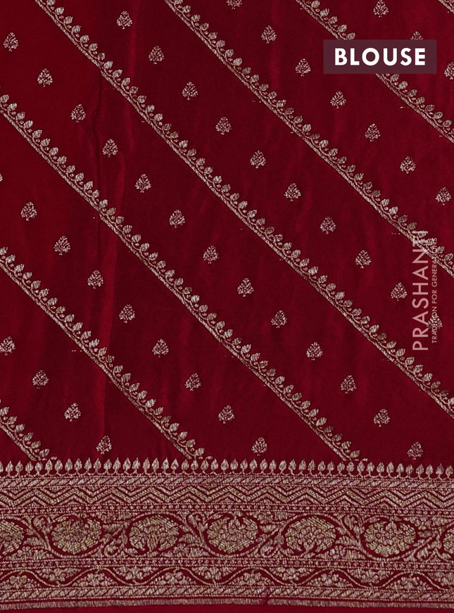 Banarasi crepe saree red with half & half style and woven border