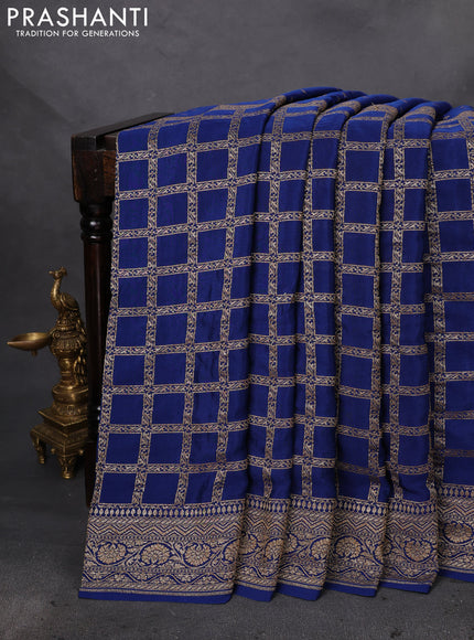 Banarasi crepe saree peacock blue with half & half style and woven border