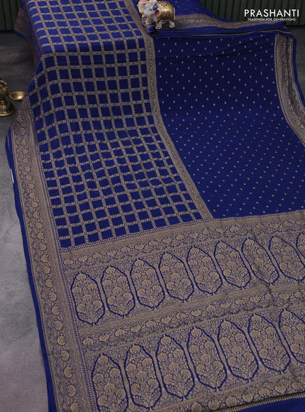 Banarasi crepe saree peacock blue with half & half style and woven border