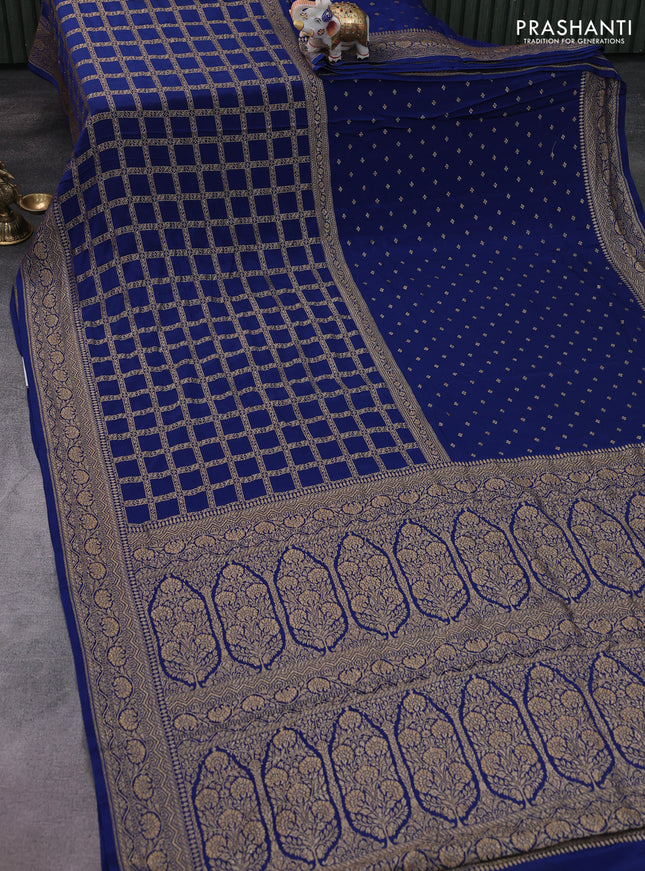 Banarasi crepe saree peacock blue with half & half style and woven border