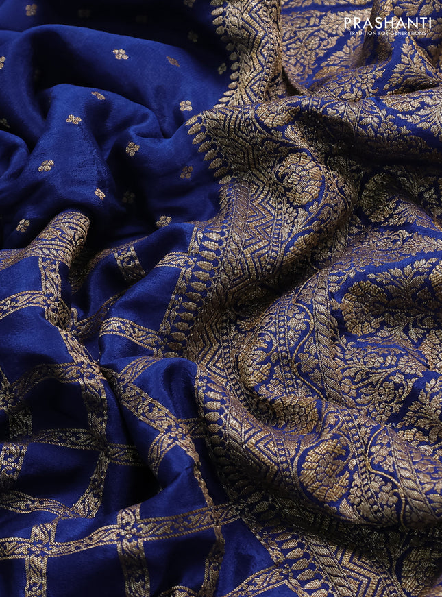 Banarasi crepe saree peacock blue with half & half style and woven border