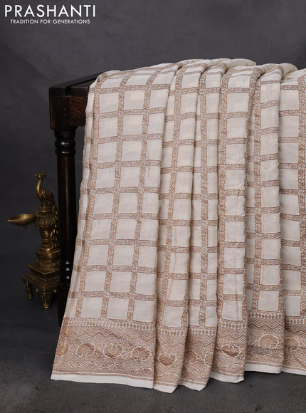 Banarasi crepe saree cream with half & half style and woven border