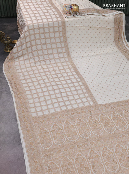 Banarasi crepe saree cream with half & half style and woven border