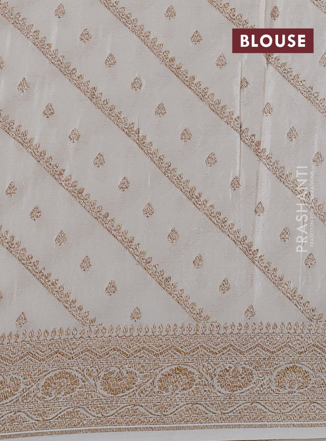 Banarasi crepe saree cream with half & half style and woven border