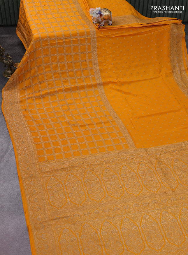Banarasi crepe saree mustard yellow with half & half style and woven border