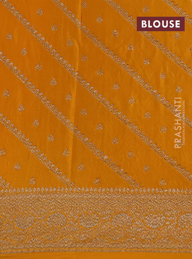 Banarasi crepe saree mustard yellow with half & half style and woven border