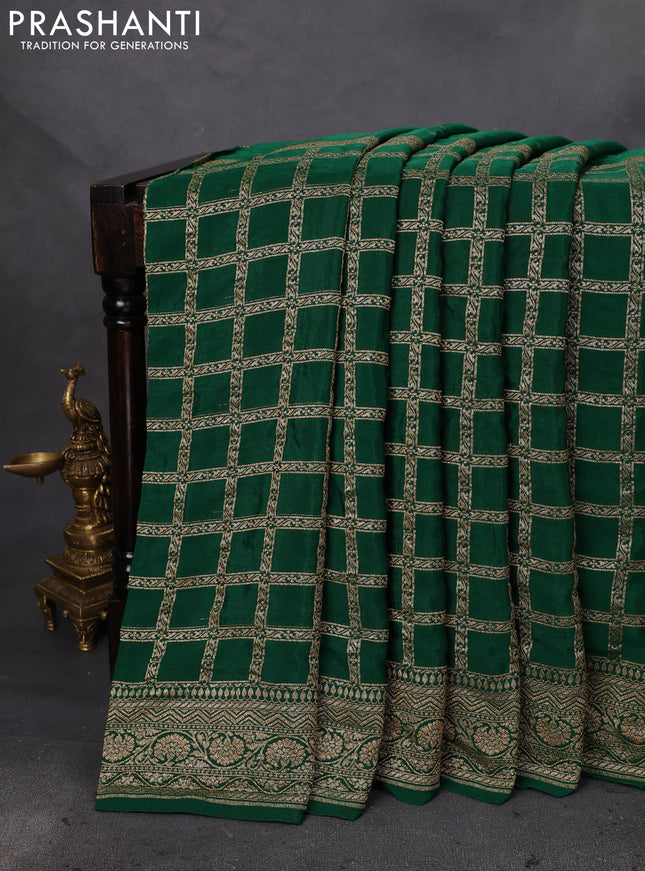 Banarasi crepe saree green with half & half style and woven border