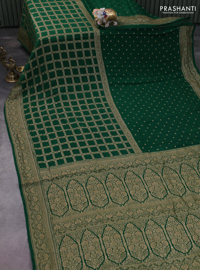 Banarasi crepe saree green with half & half style and woven border
